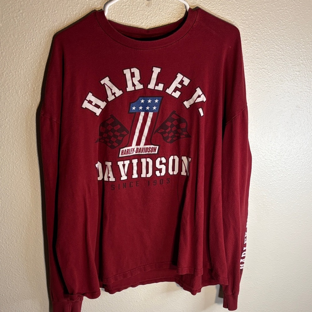 Harley-Davidson Maroon Long Sleeve Logo Tee -120sku